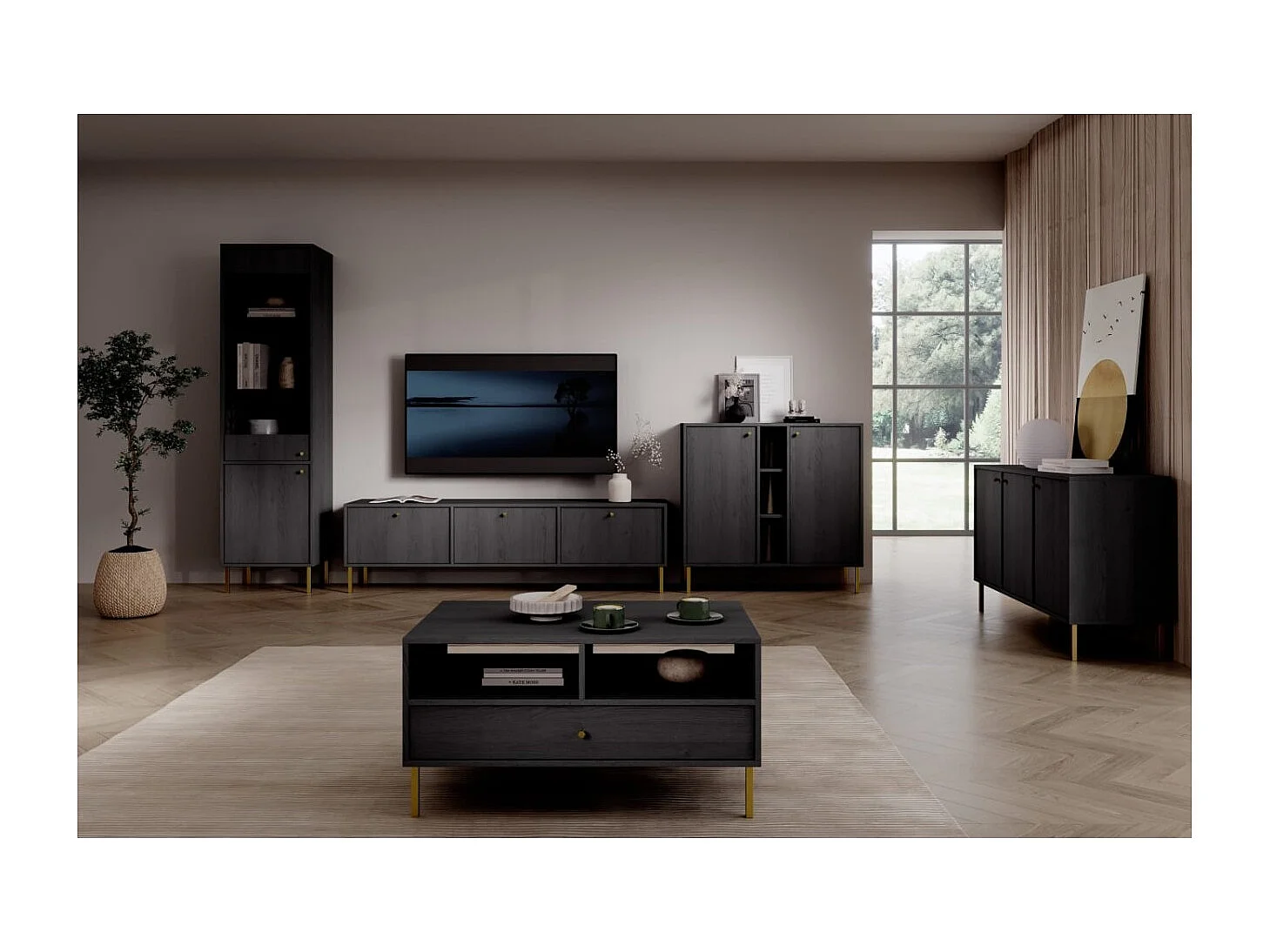 Sideboard Tuli Store/Drehtüren/Möbelplatte/Schwarz