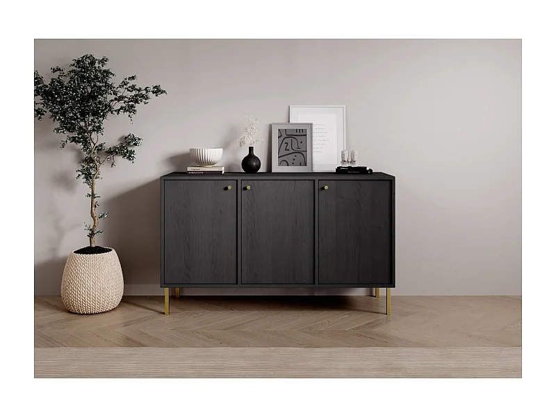 Sideboard Tuli Store/Drehtüren/Möbelplatte/Schwarz