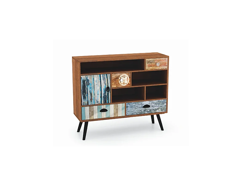 Sideboard Mezzo/Drehtüren/Schubladen/Möbelplatte/Braun