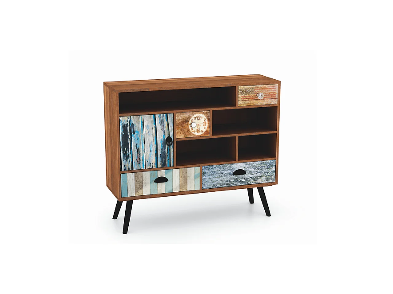 Sideboard Mezzo/Drehtüren/Schubladen/Möbelplatte/Braun