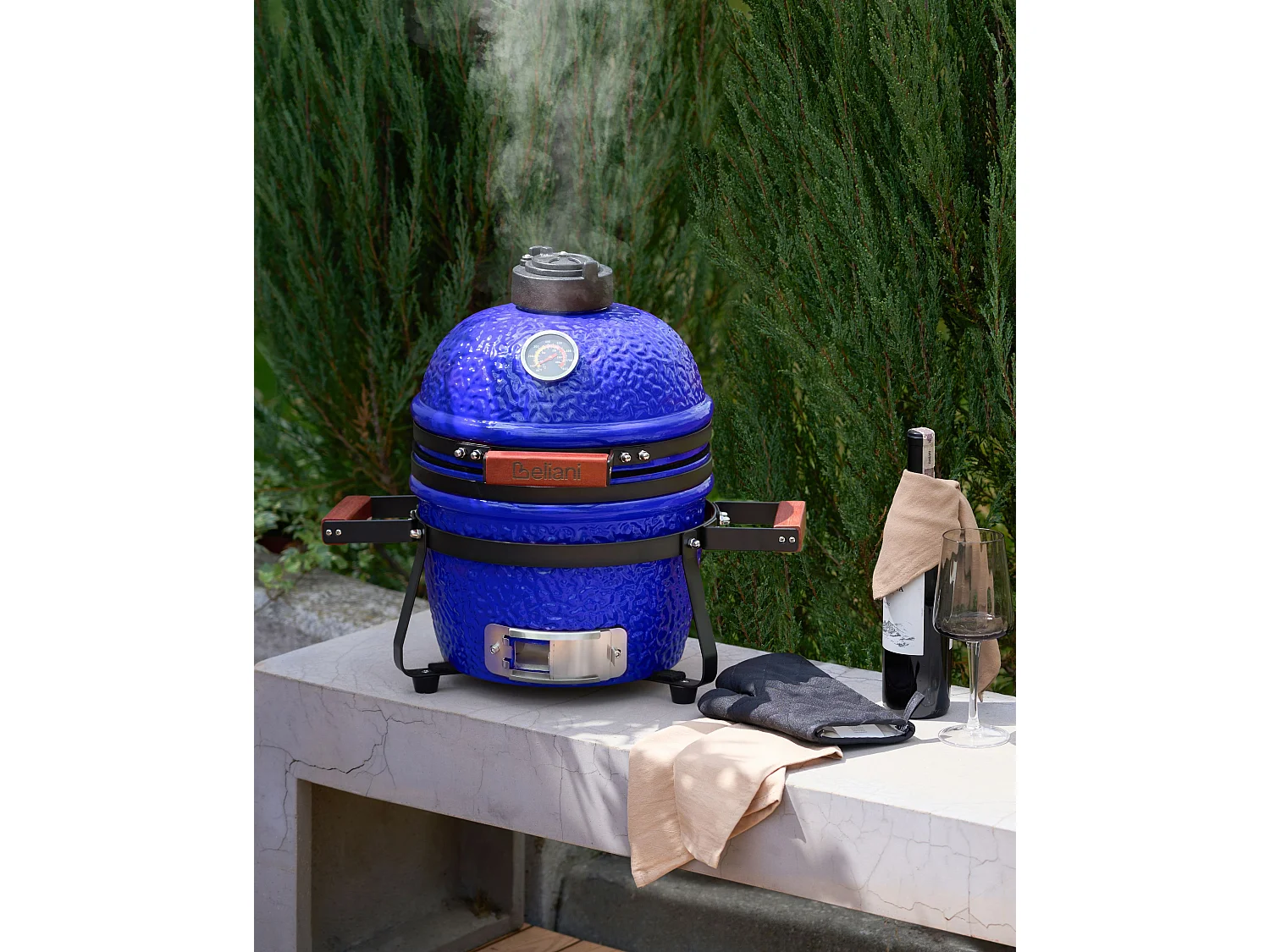 Mini Charcoal BBQ Grill KAMADO Ceramic Blue