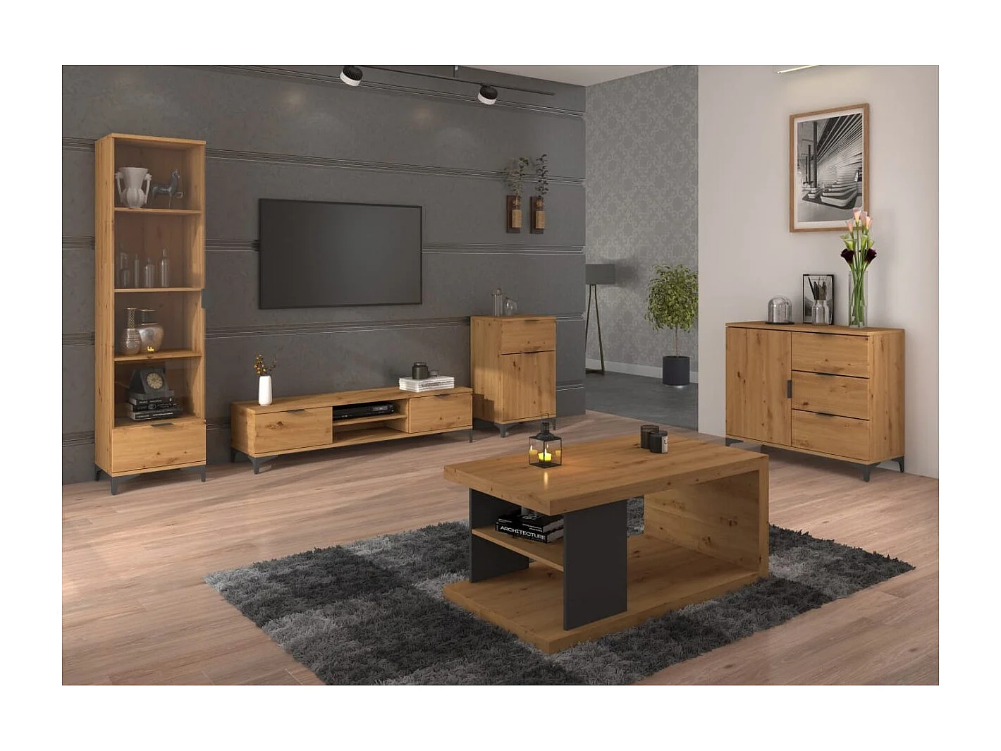 Sideboard Line IV/Drehtüren/Schubladen/Möbelplatte/Braun