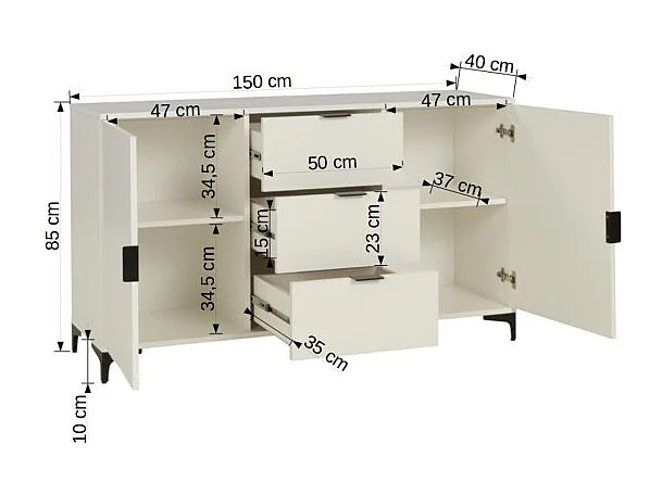 Buffet Ligne IV/Portes battantes/Tiroirs/Plateau de meuble/Marron