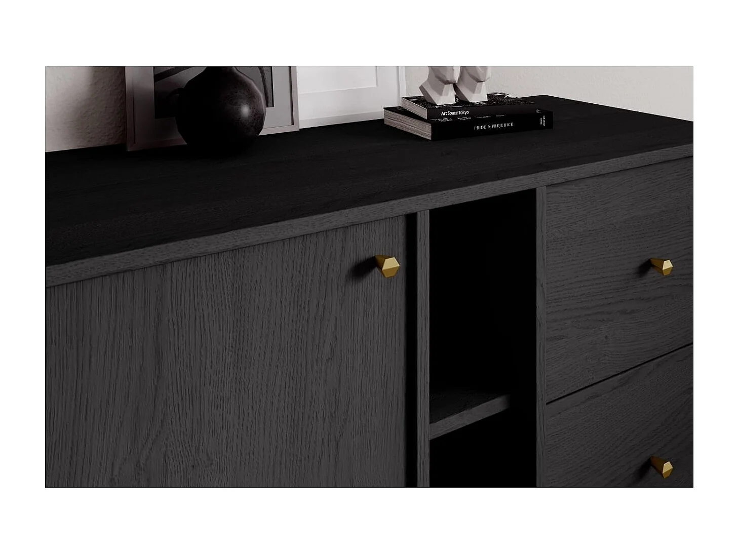 Buffet Tuli Compact/portes battantes/tiroirs/plateau de meuble/Noir