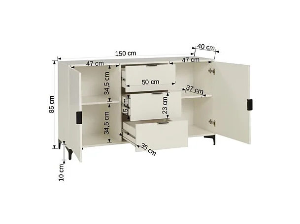 Sideboard Line IV/Drehtüren/Schubladen/Möbelplatte/Weiss