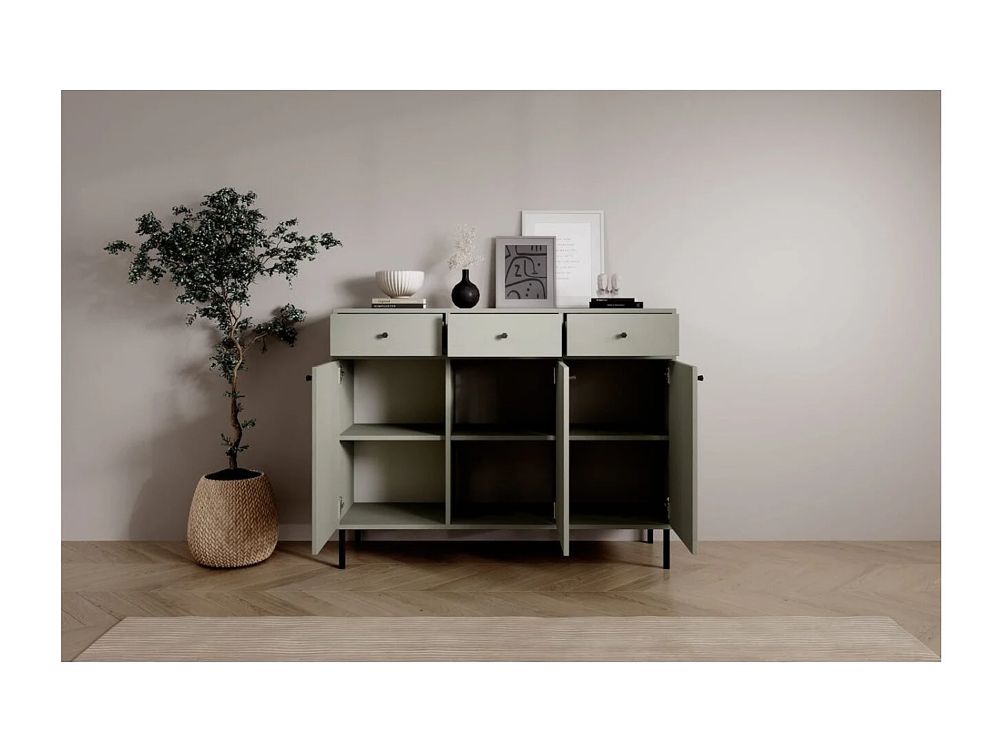 Credenza Tuli Line/ante a battente/cassetti/piano del mobile/Verde