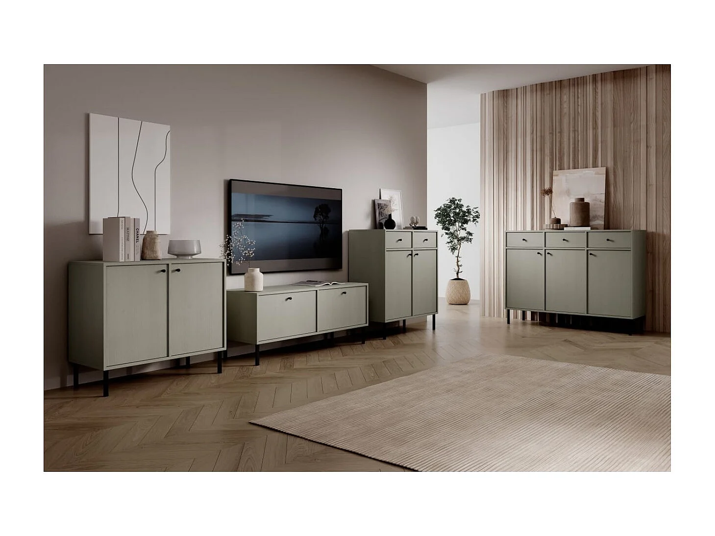 Credenza Tuli Line/ante a battente/cassetti/piano del mobile/Verde