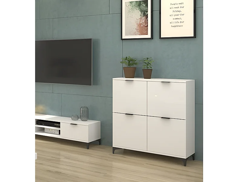 Credenza Linea II/ante girevoli/piano del mobile/Bianco