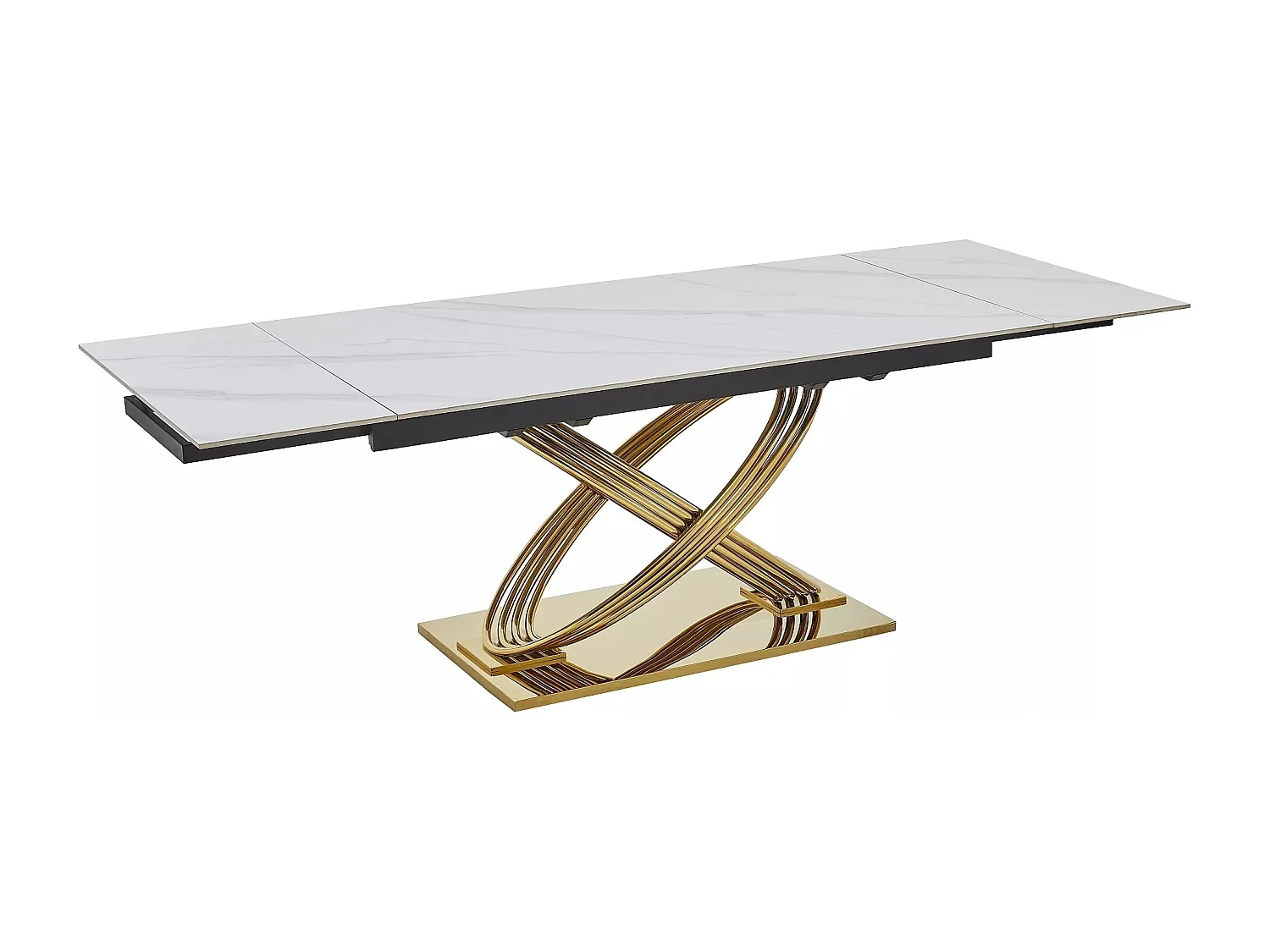 Table à manger Hernnes XL (90x160-240)/Céramique/Extensible/Blanc et Or