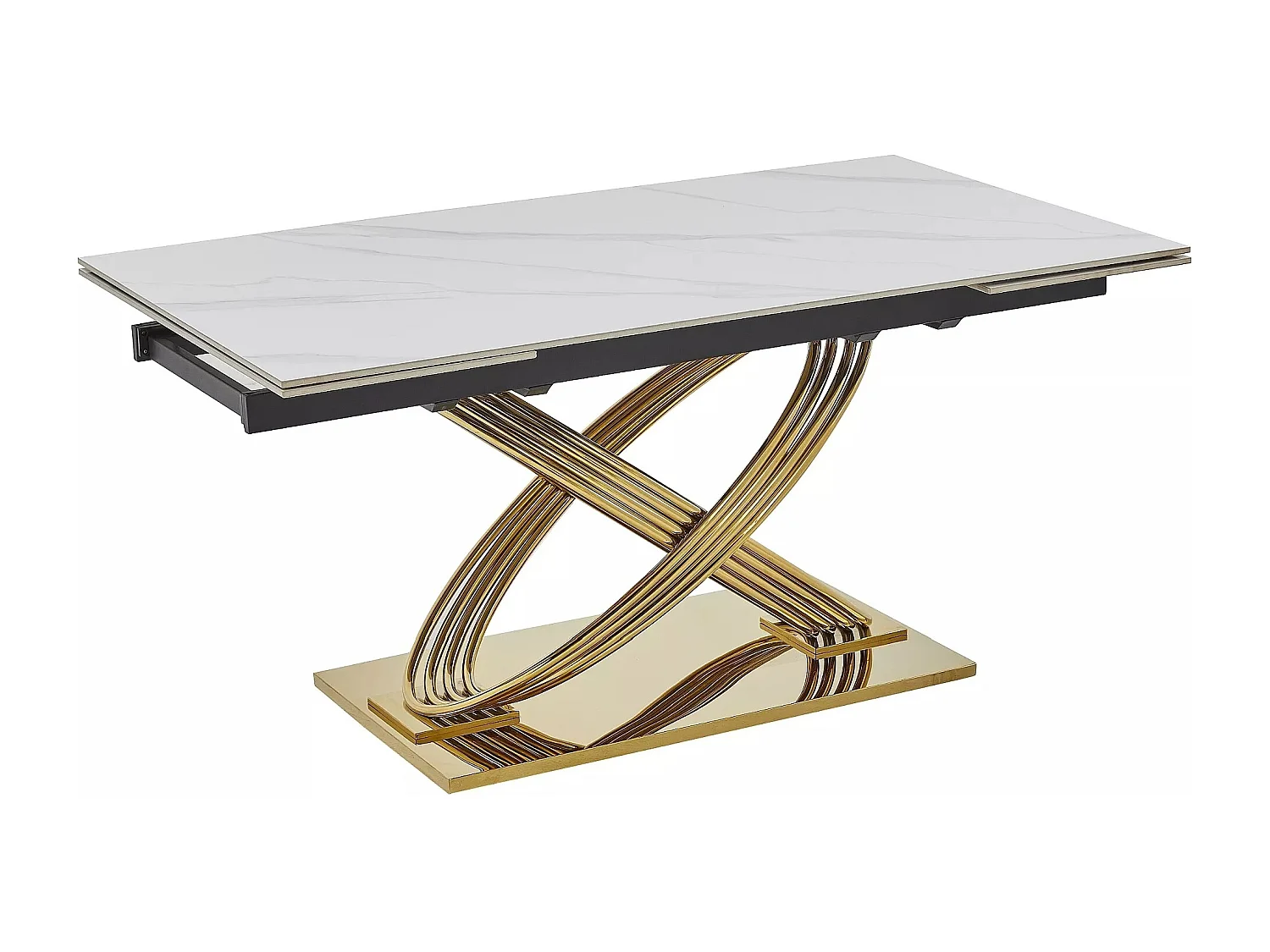 Table à manger Hernnes XL (90x160-240)/Céramique/Extensible/Blanc et Or