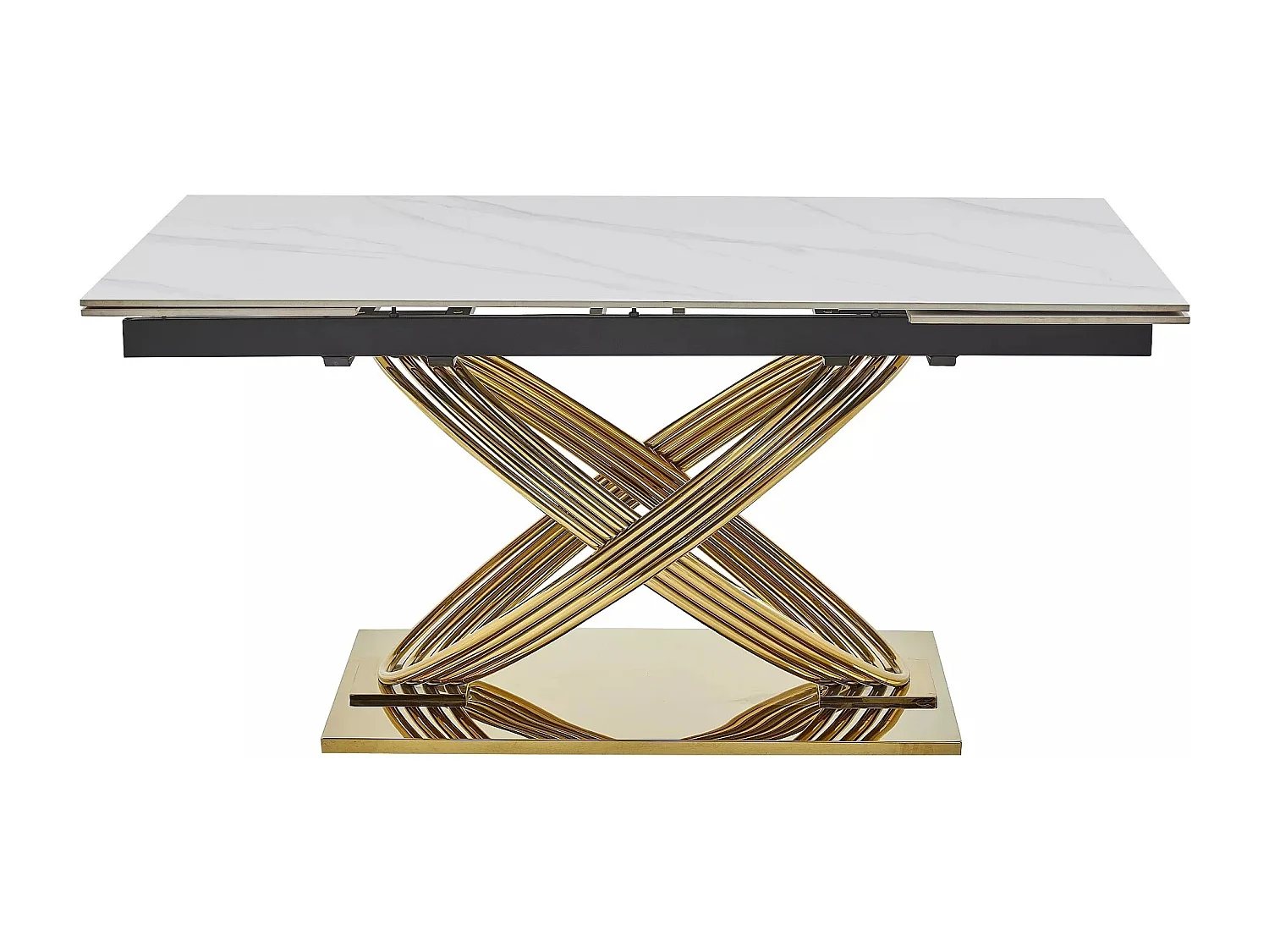 Table à manger Hernnes XL (90x160-240)/Céramique/Extensible/Blanc et Or