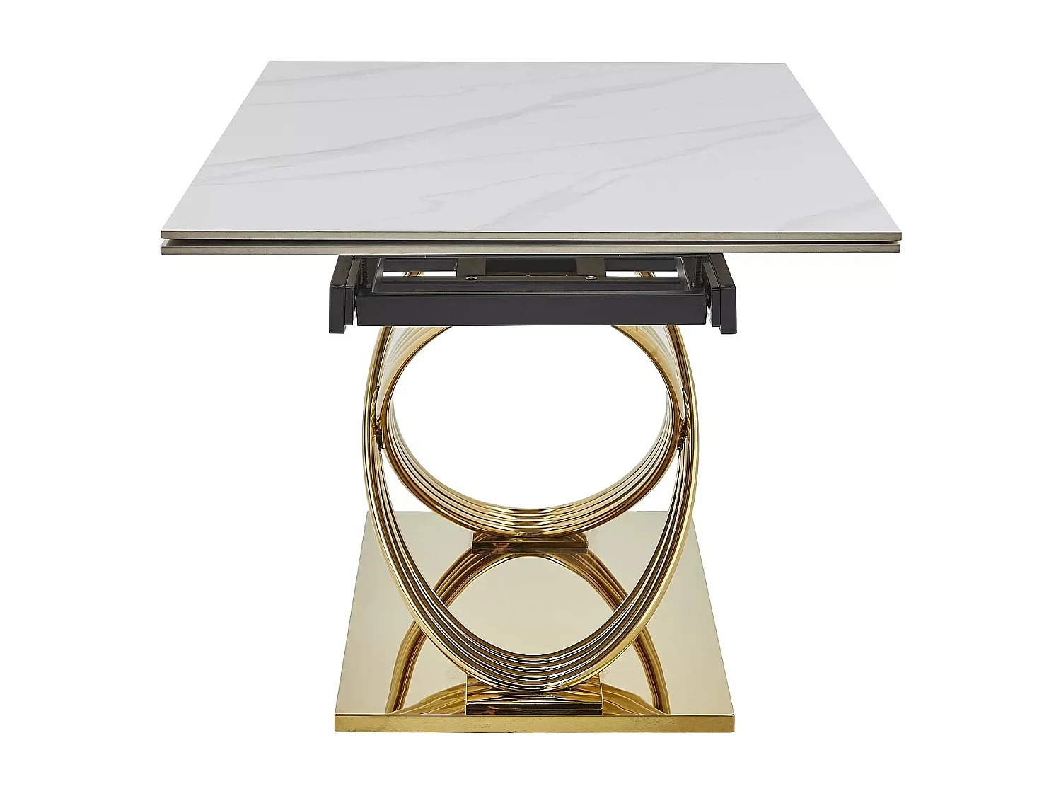 Table à manger Hernnes XL (90x160-240)/Céramique/Extensible/Blanc et Or