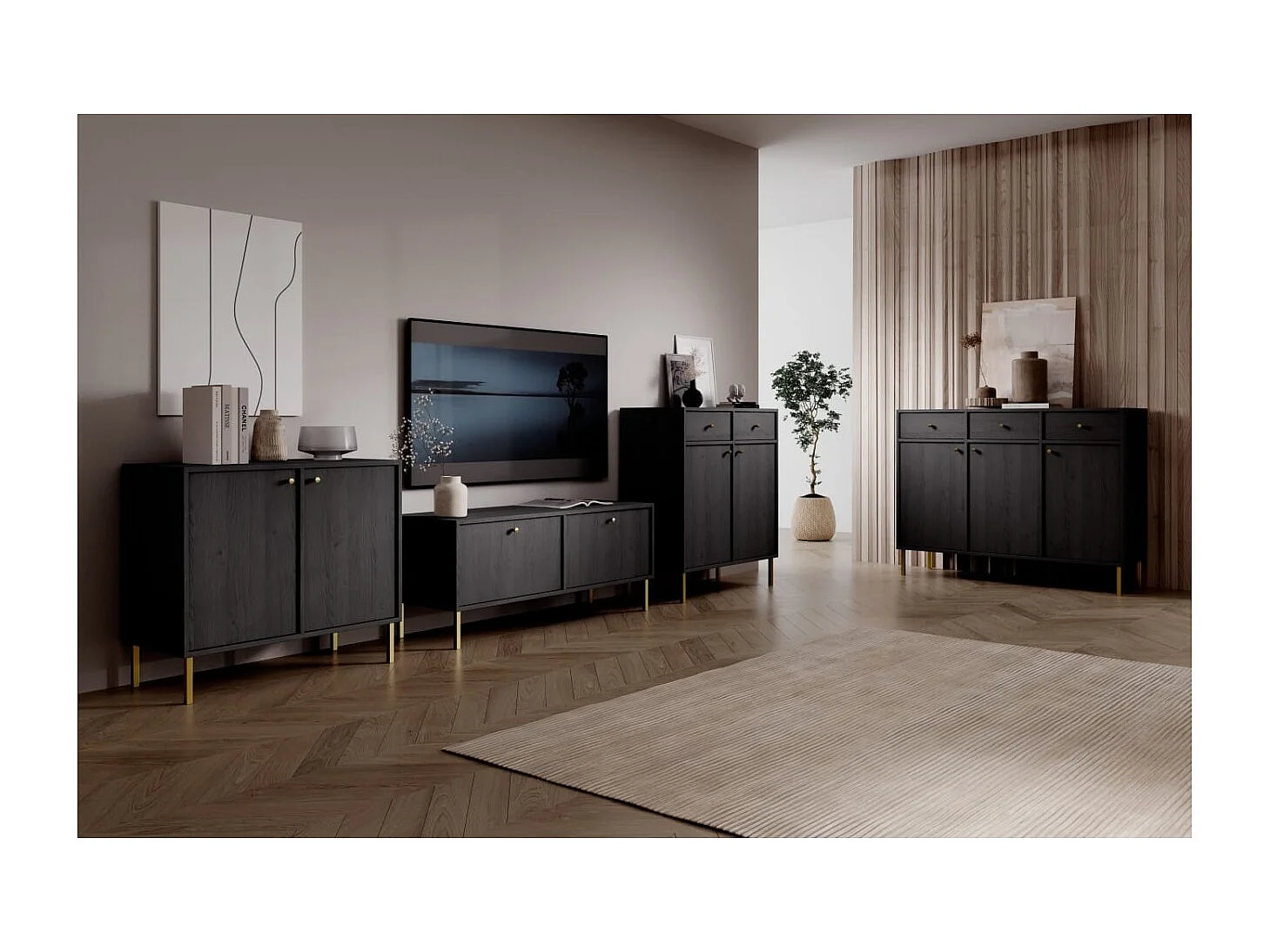 Credenza Tuli /ante girevoli/cassetti/piano del mobile/Nero