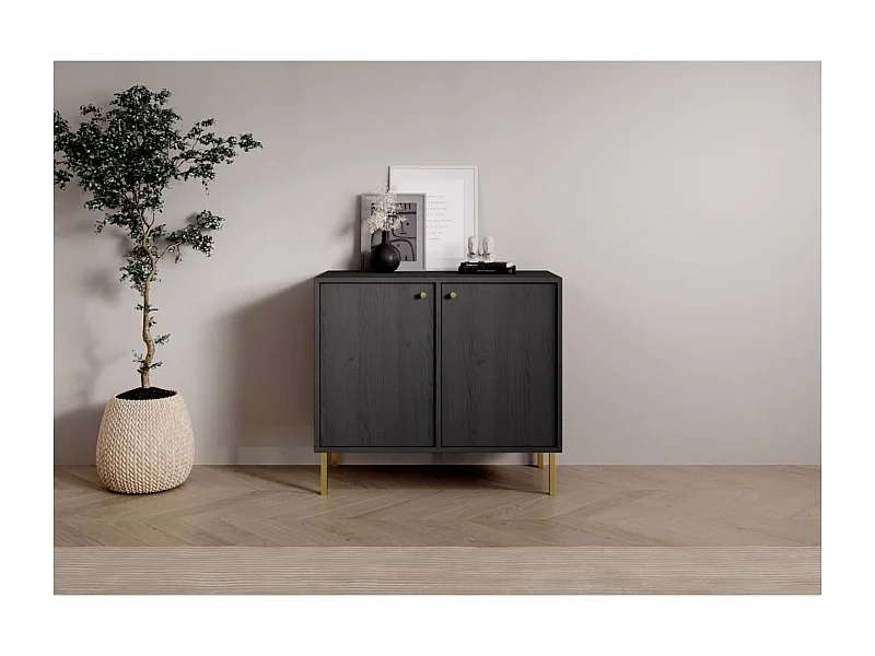 Sideboard Tuli /Drehtüren/Schubladen/Möbelplatte/Schwarz