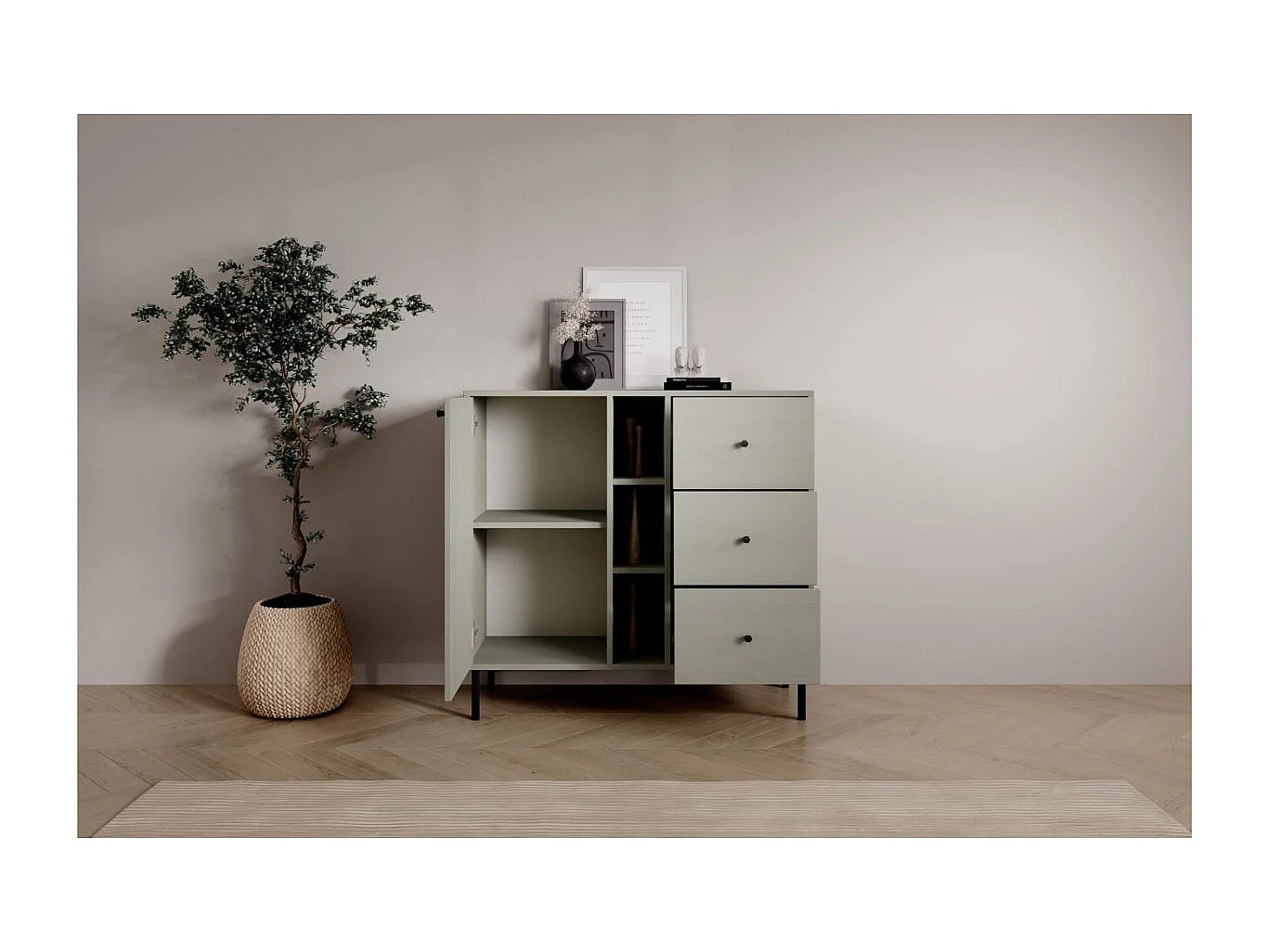 Credenza Tuli Compact/ante a battente/cassetti/piano del mobile/Verde