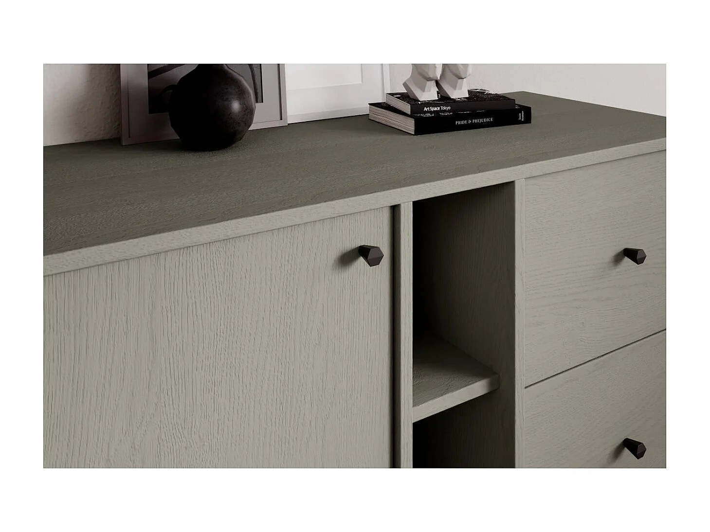 Credenza Tuli Compact/ante a battente/cassetti/piano del mobile/Verde