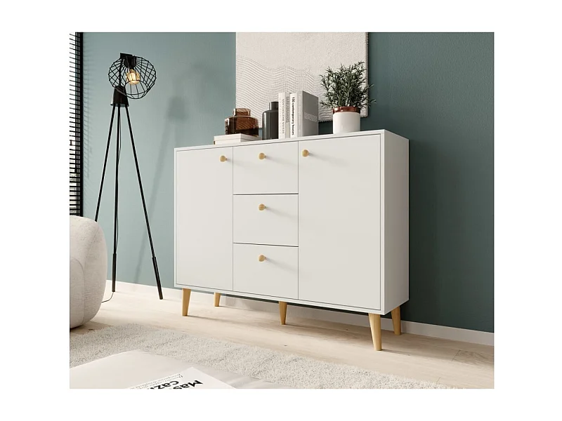 Sideboard Nala/Drehtüren/Schubladen/Möbelplatte/Weiss&Braun