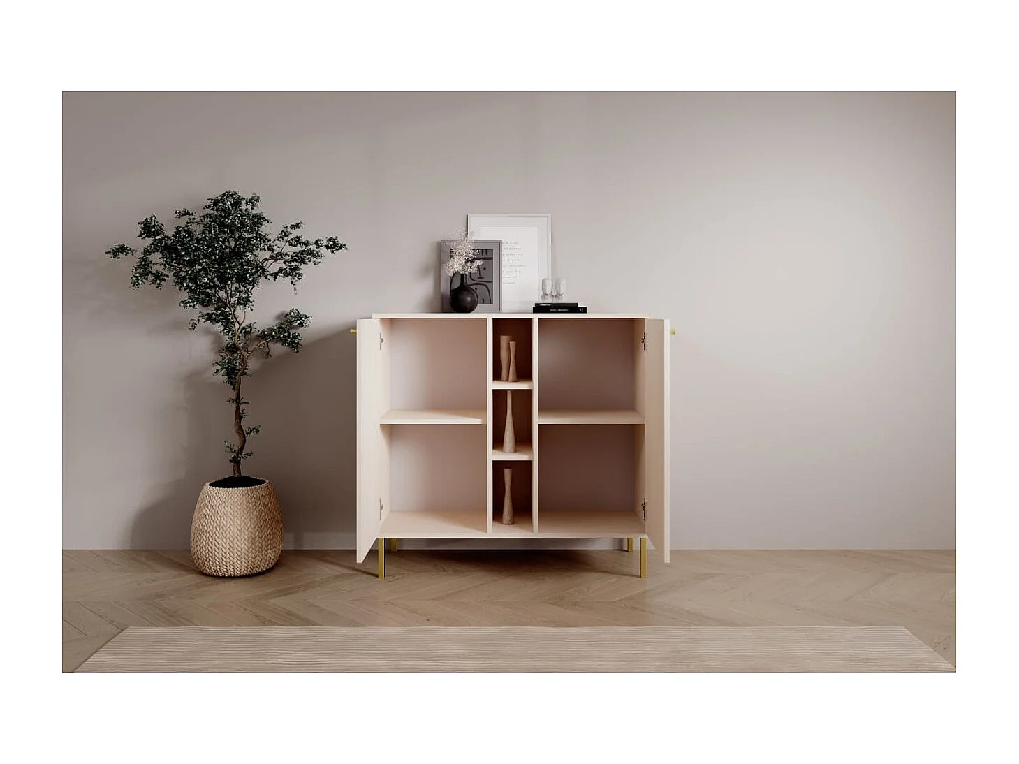 Buffet Tuli Combo/portes tournantes/plateau de meuble/Beige