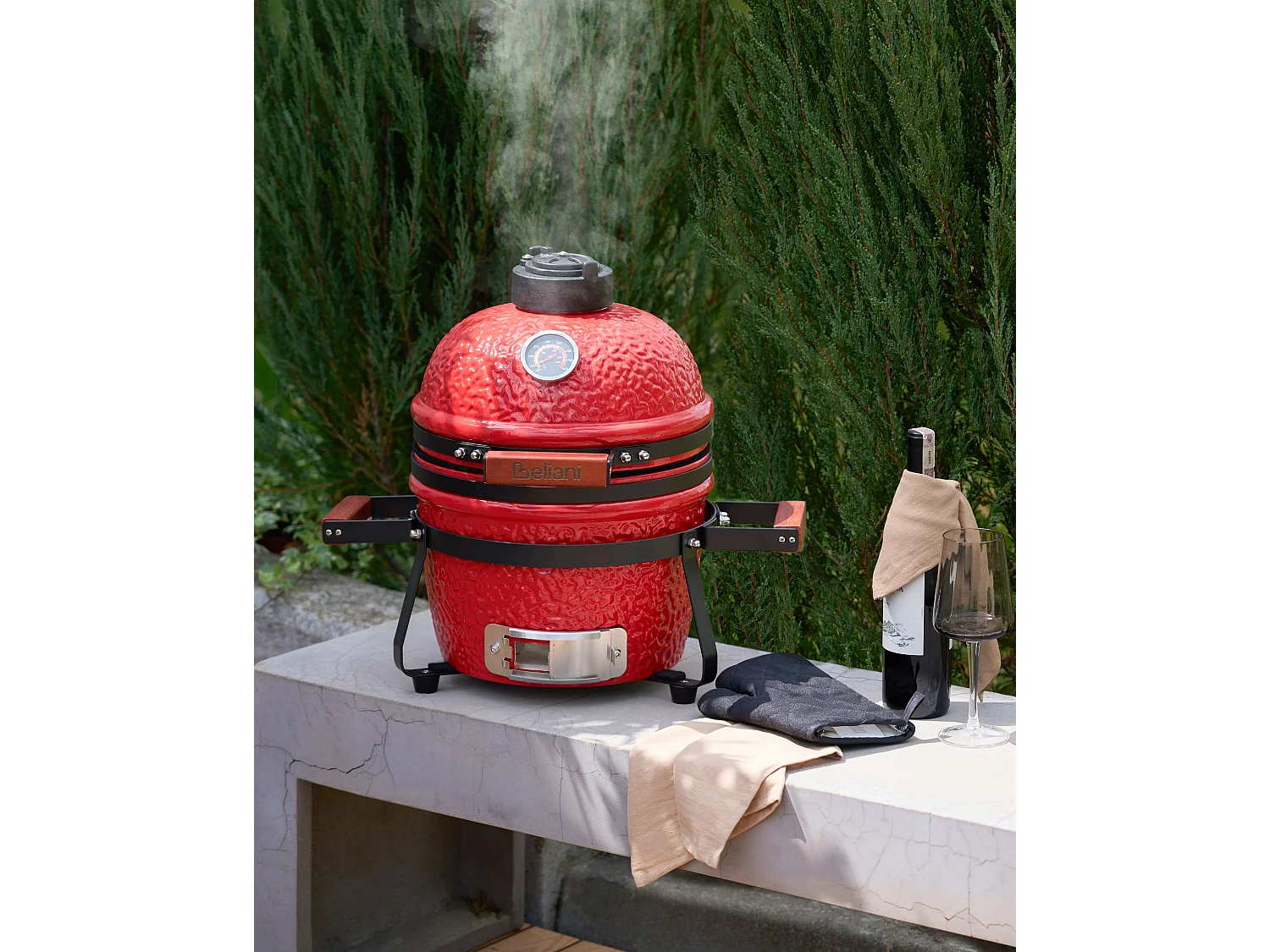 Mini Charcoal BBQ Grill KAMADO Ceramic Red