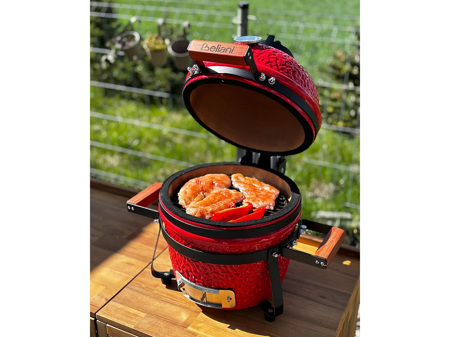 Mini Charcoal BBQ Grill KAMADO Ceramic Red