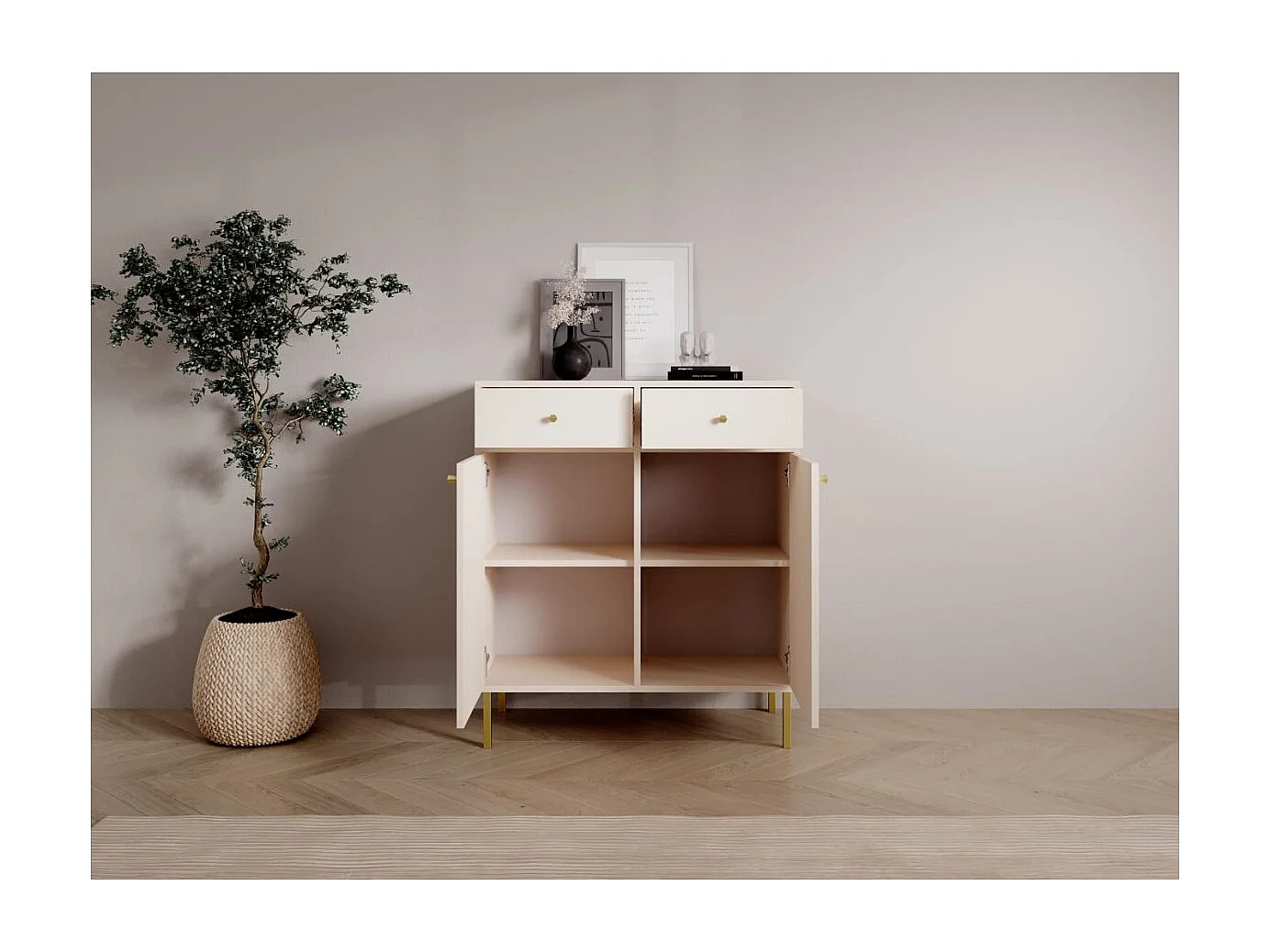 Sideboard Tuli Lux/Drehtüren/Schubladen/Möbelplatte/Beige