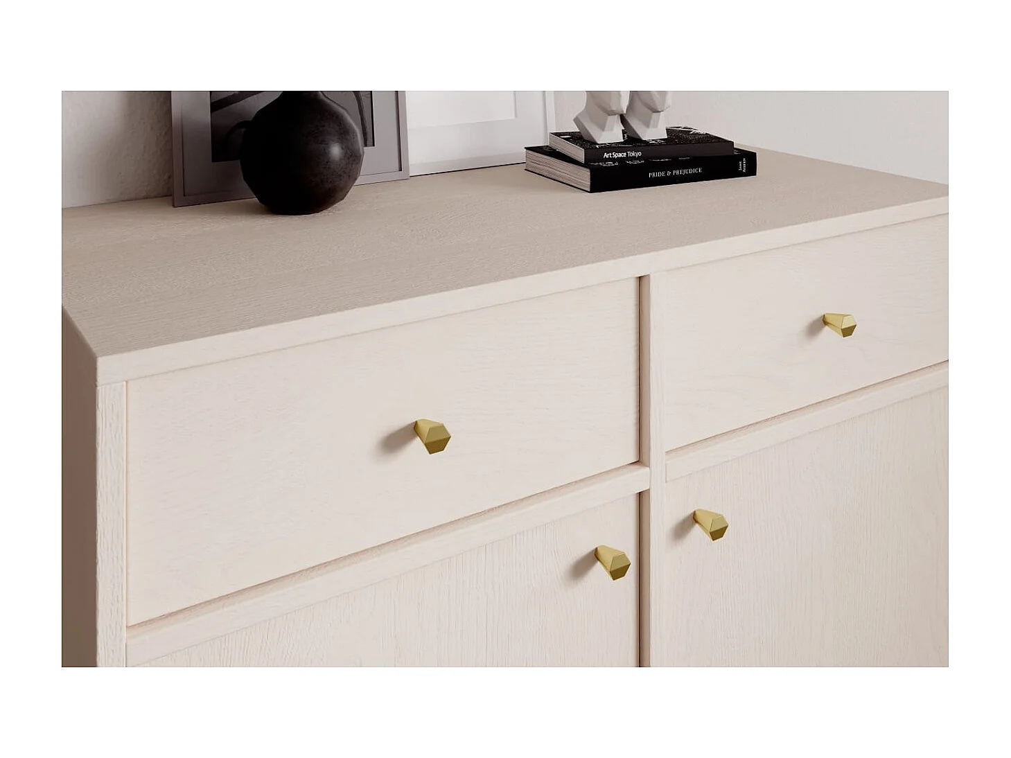 Sideboard Tuli Lux/Drehtüren/Schubladen/Möbelplatte/Beige