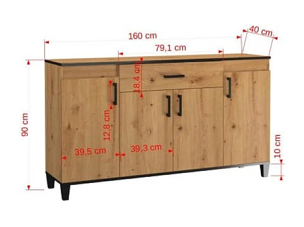Sideboard Pauline Premium/Drehtüren/Schubladen/Möbelplatte/Braun