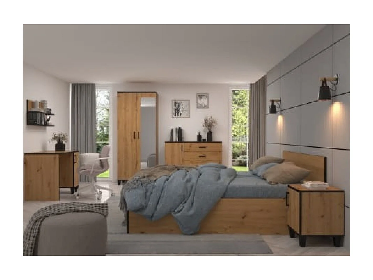 Sideboard Pauline/Drehtüren/Schubladen/Möbelplatte/Braun