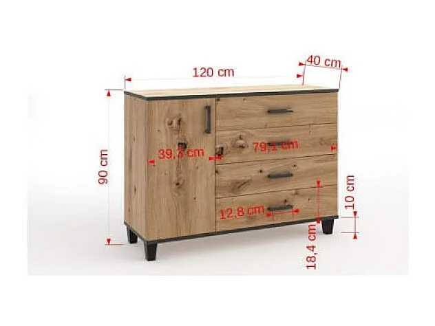 Sideboard Pauline/Drehtüren/Schubladen/Möbelplatte/Braun