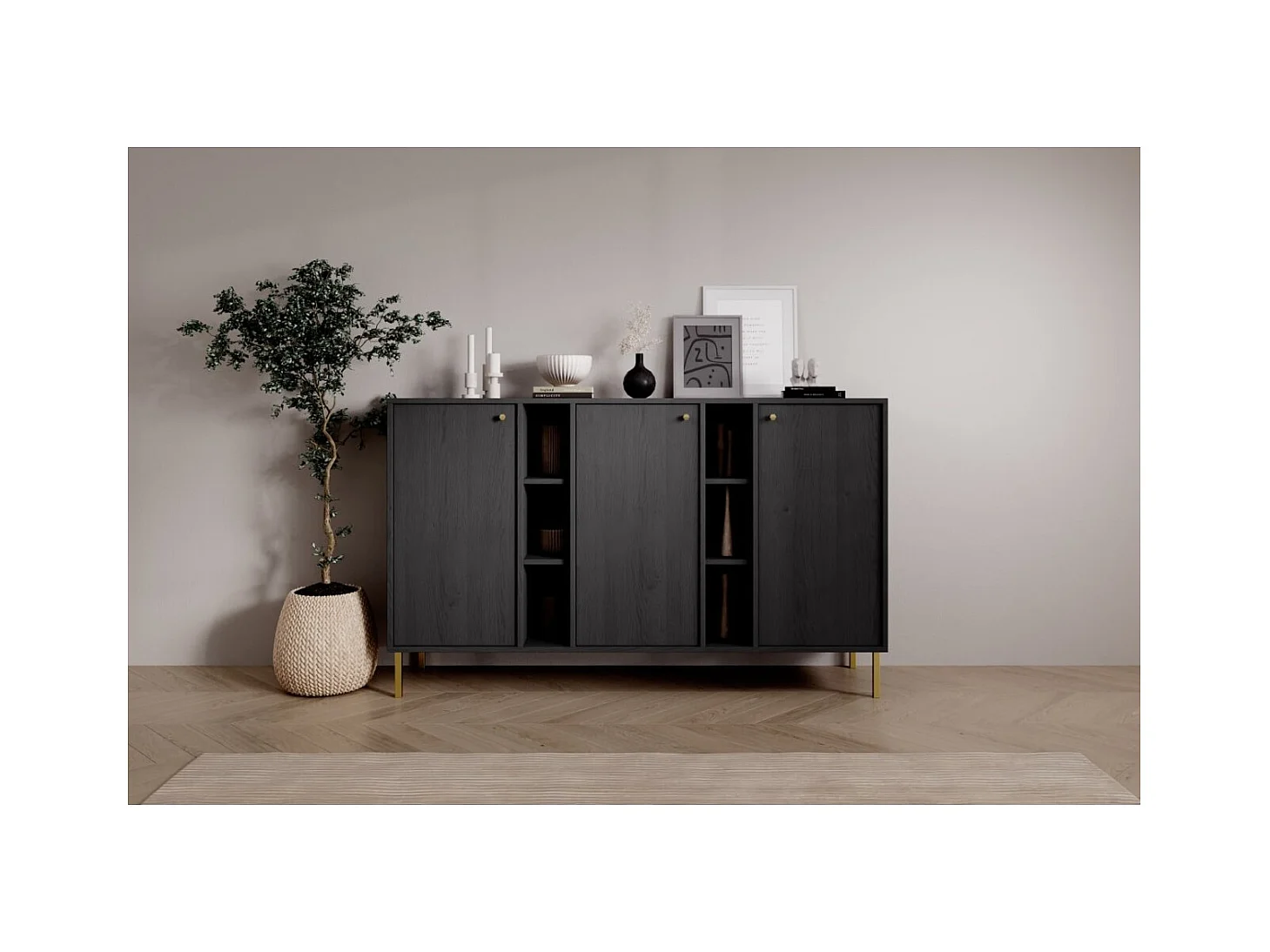 Credenza Tuli Max/ante girevoli/piano del mobile/Noir