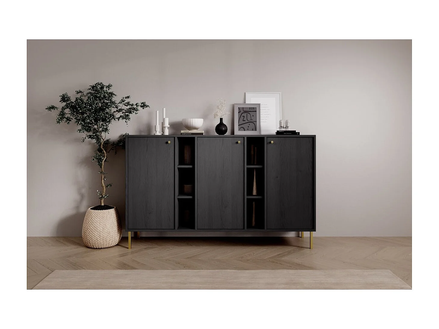 Sideboard Tuli Max/Drehtüren/Möbelplatte/Schwarz