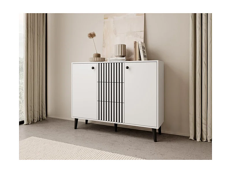 Credenza Ilan/ante girevoli/cassetti/piano del mobile/Bianco&Nero