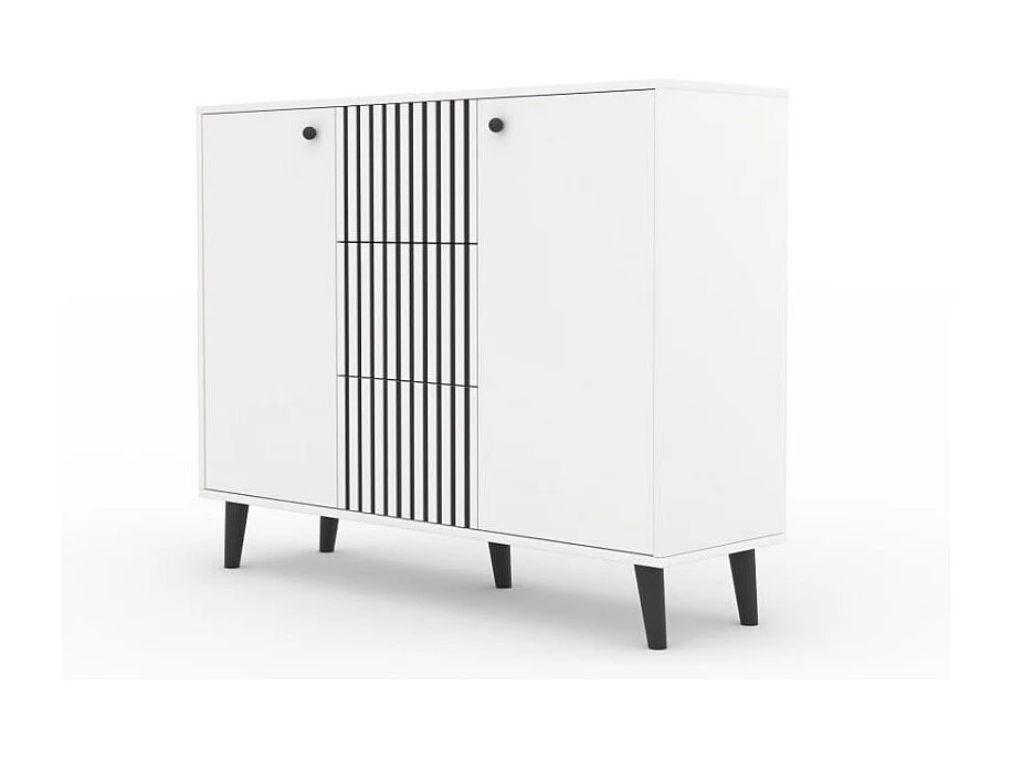 Sideboard Ilan/Drehtüren/Schubladen/Möbelplatte/Weiss&Schwarz