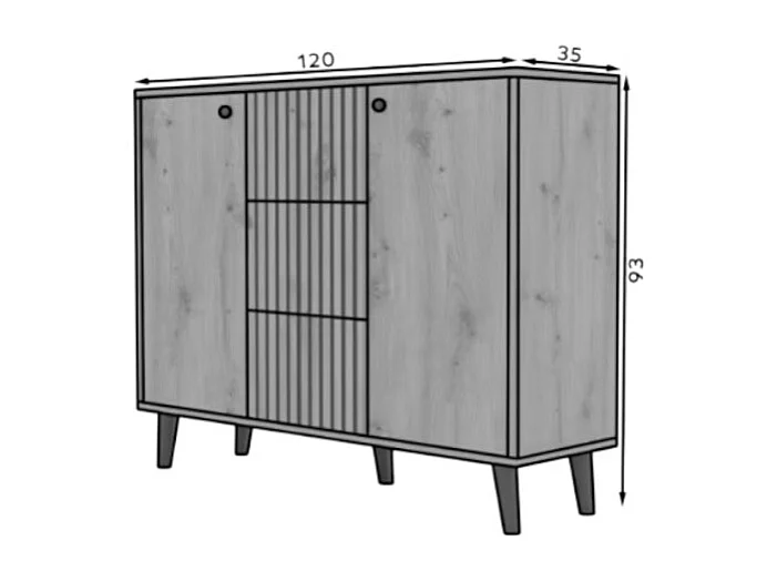 Sideboard Ilan/Drehtüren/Schubladen/Möbelplatte/Weiss&Schwarz