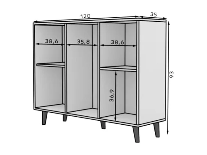 Sideboard Ilan/Drehtüren/Schubladen/Möbelplatte/Weiss&Schwarz