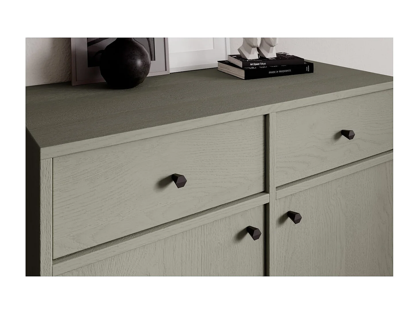 Credenza Tuli Lux/ante girevoli/cassetti/piano del mobile/Verde