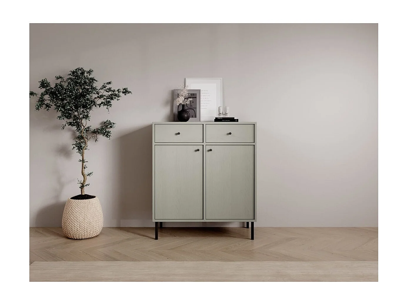 Sideboard Tuli Lux/Drehtüren/Schubladen/Möbelplatte/Grün
