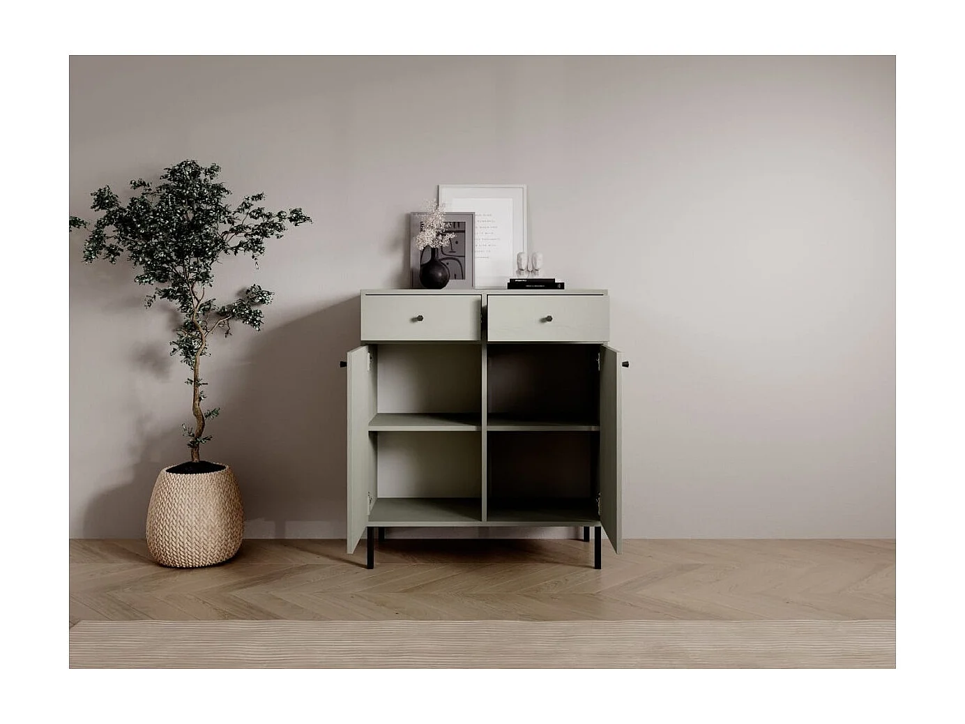 Sideboard Tuli Lux/Drehtüren/Schubladen/Möbelplatte/Grün