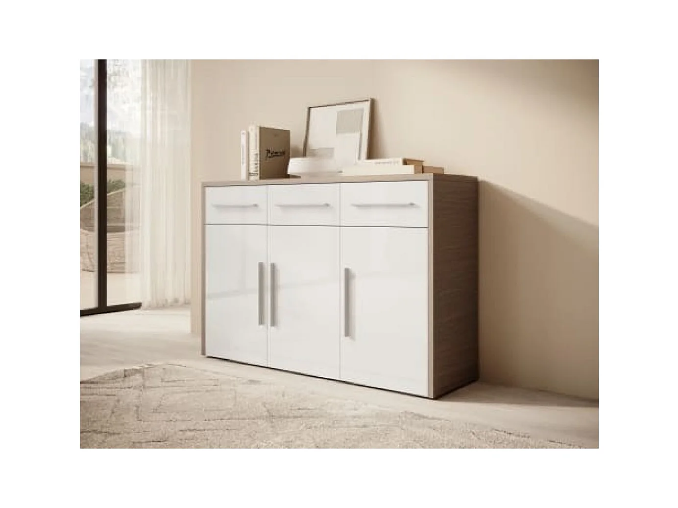 Sideboard Mardon/Drehtüren/Schubladen/Möbelplatte/Weiss&Braun