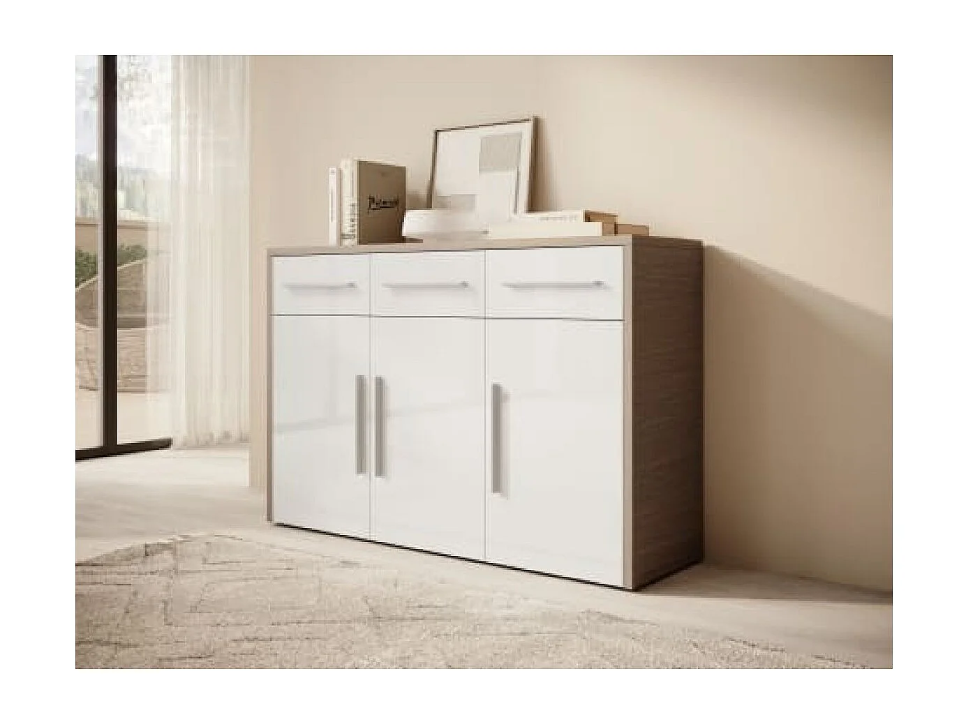 Sideboard Mardon/Drehtüren/Schubladen/Möbelplatte/Weiss&Braun