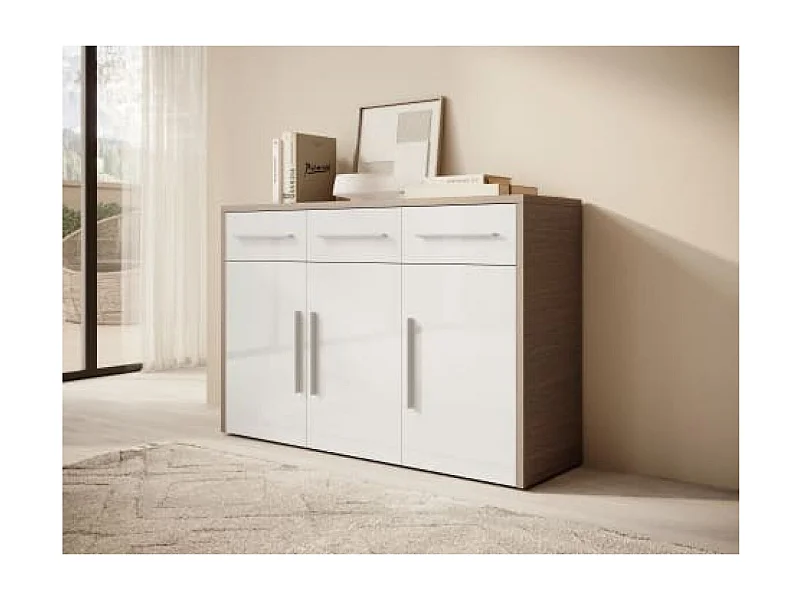 Sideboard Mardon/Drehtüren/Schubladen/Möbelplatte/Weiss&Braun