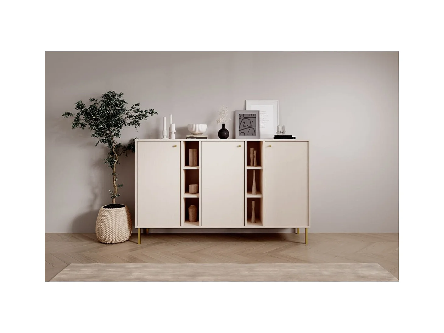 Credenza Tuli Max/ante girevoli/piano del mobile/Beige