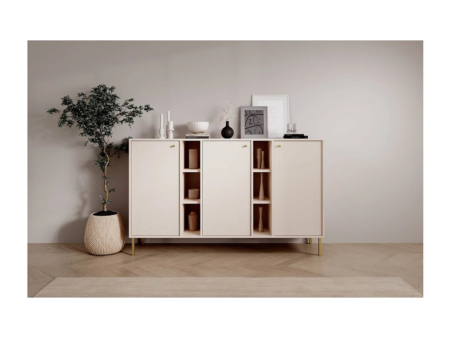 Sideboard Tuli Max/Drehtüren/Möbelplatte/Beige