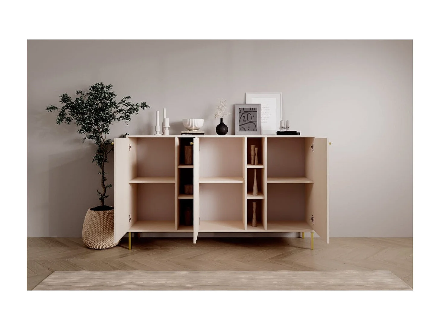 Sideboard Tuli Max/Drehtüren/Möbelplatte/Beige
