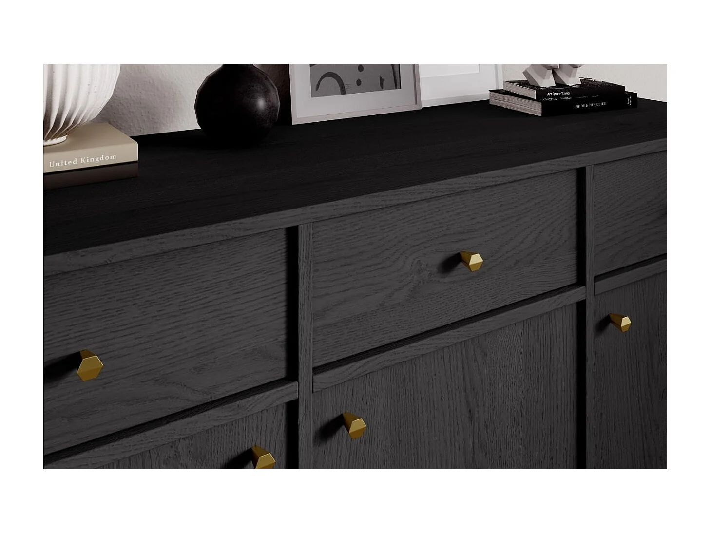 Credenza Tuli Line/ante a battente/cassetti/piano del mobile/Nero