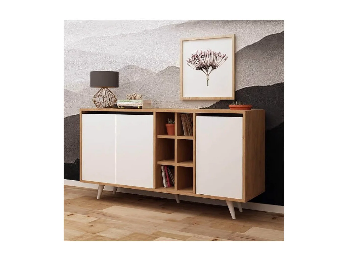Sideboard Seria/Drehtüren/MDF/Weiss&Braun
