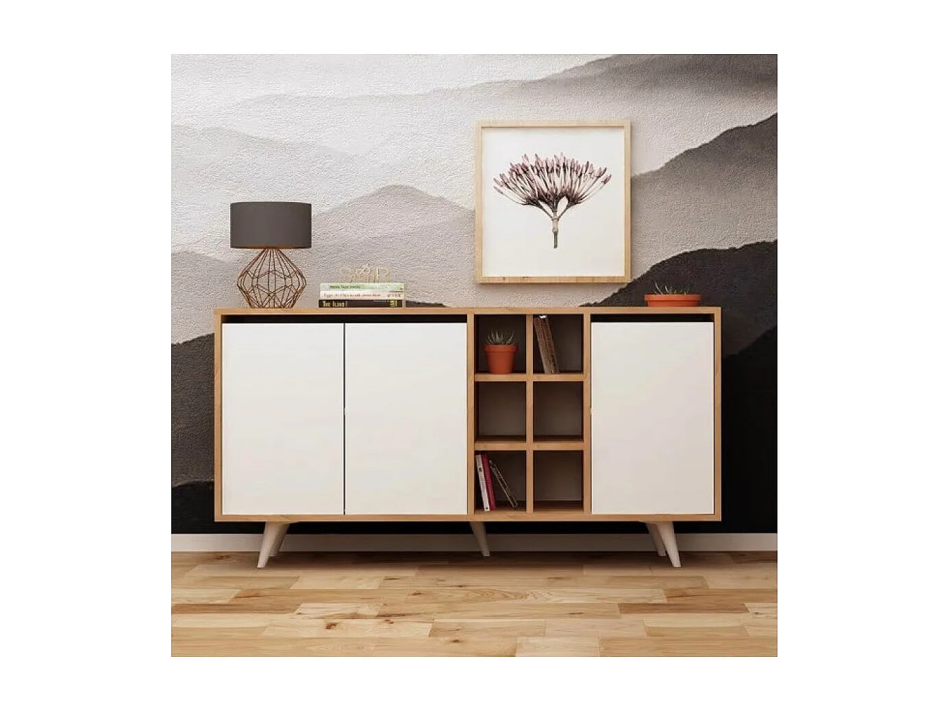 Sideboard Seria/Drehtüren/MDF/Weiss&Braun