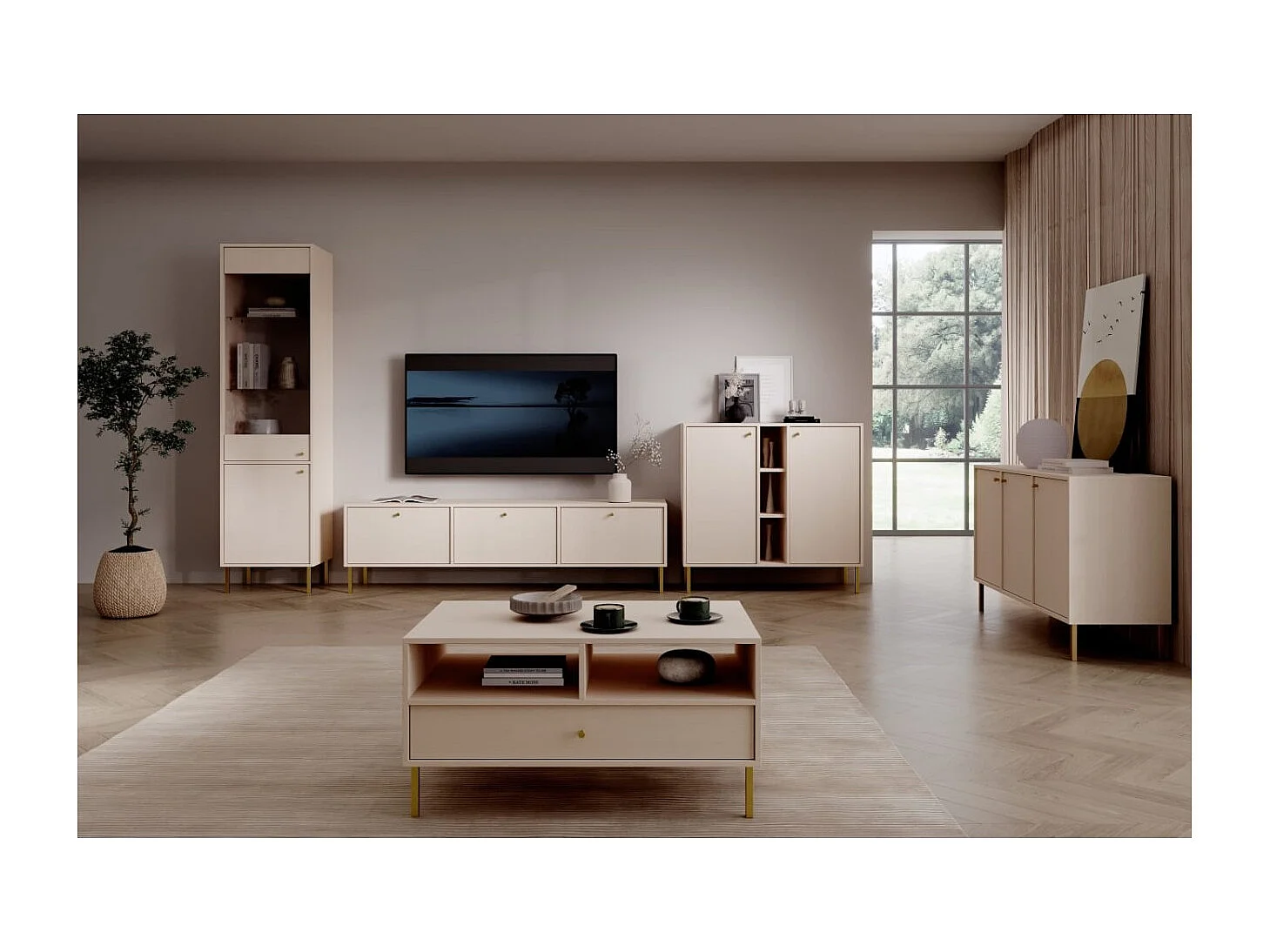 Credenza Tuli Store/porte girevoli/piano del mobile/Beige