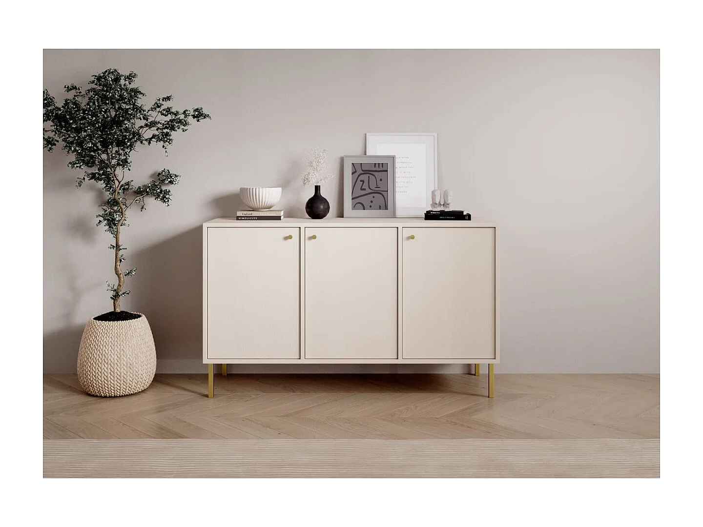 Sideboard Tuli Store/Drehtüren/Möbelplatte/Beige