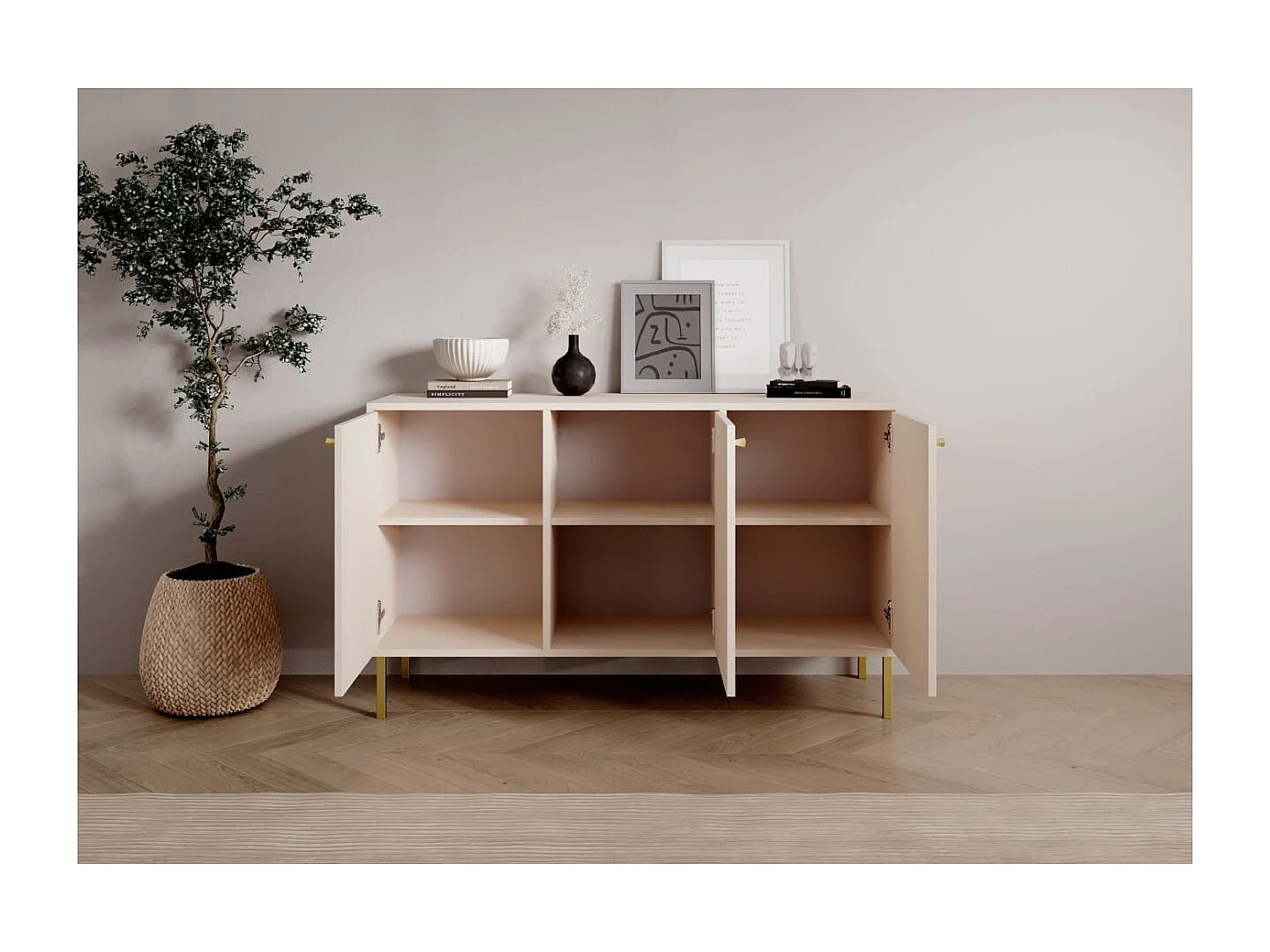 Sideboard Tuli Store/Drehtüren/Möbelplatte/Beige